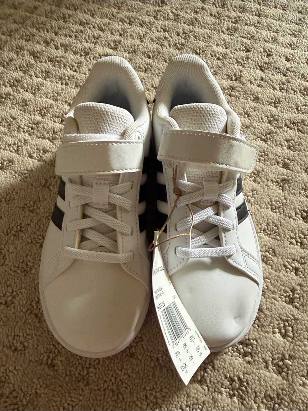 adidas White & Black Kids Sneakers with Velcro Strap